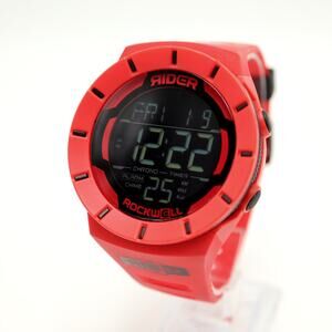 RIDER Rockwell Mens 48mm Red Digital Watch Coliseum Resin Strap w New Battery